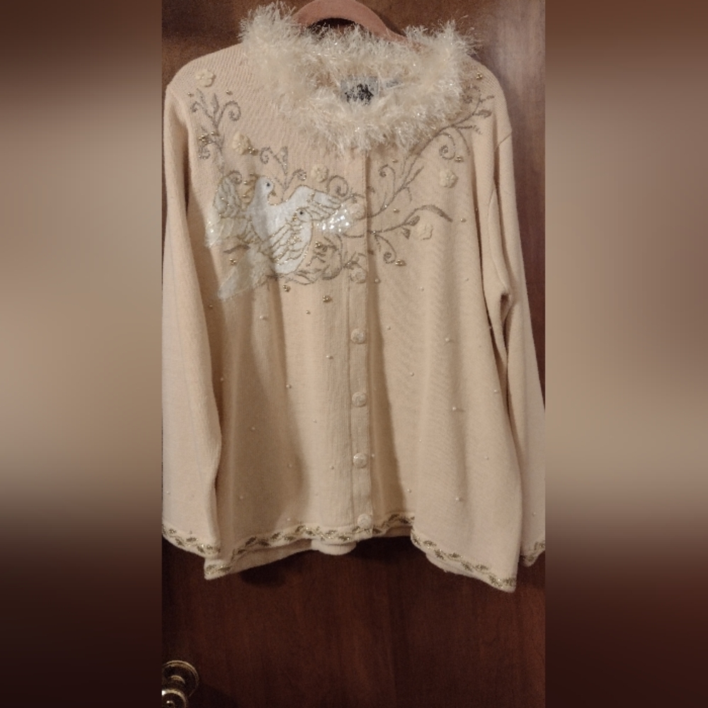Storybook Knits Holiday Cardigan 1X Peach NWT